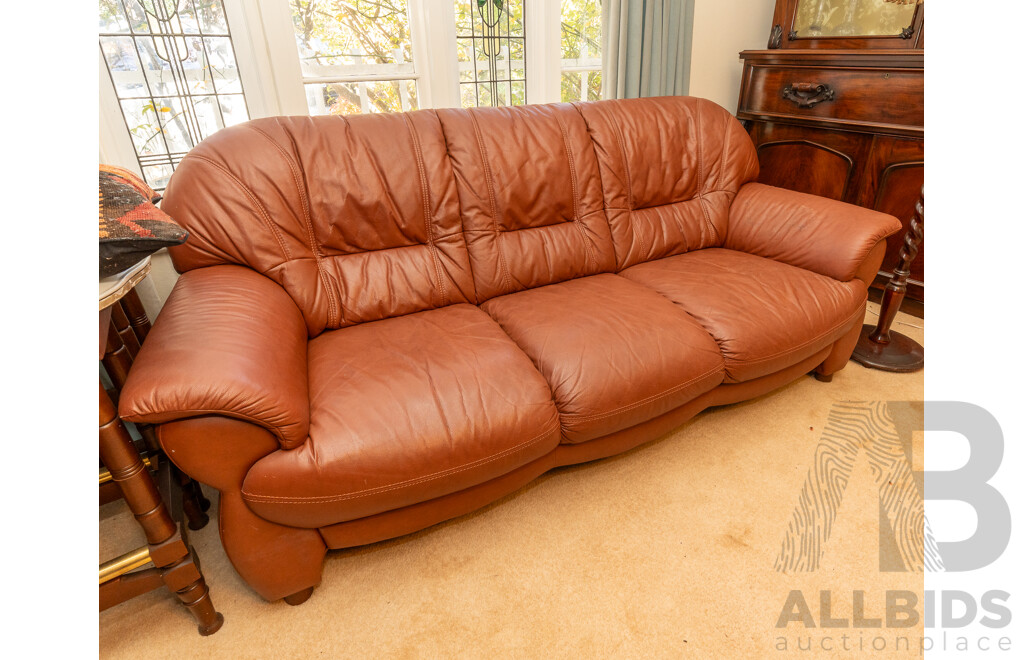 Modern Three Piece Dusty Red Leather Lounge Suite