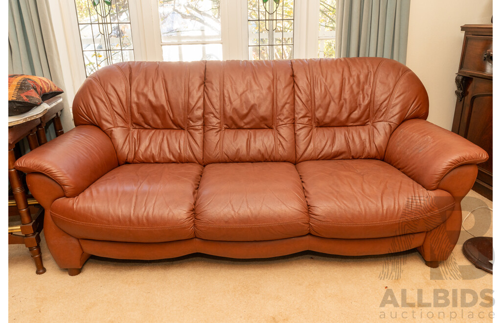 Modern Three Piece Dusty Red Leather Lounge Suite