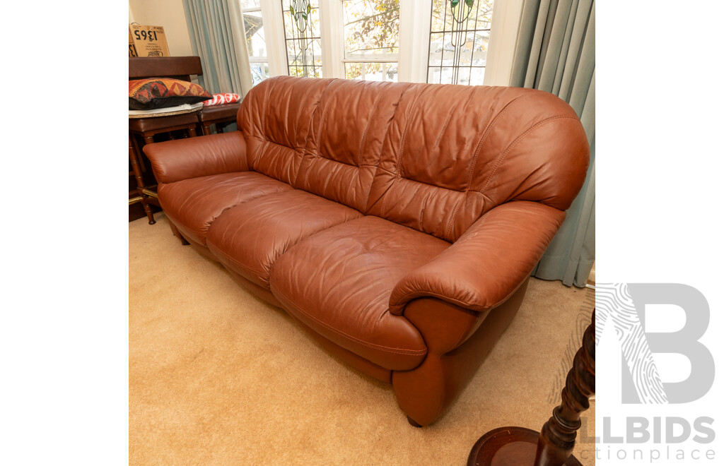 Modern Three Piece Dusty Red Leather Lounge Suite