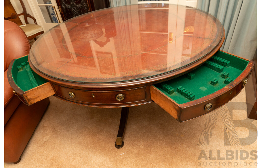 Queen Anne Single Pedestal Glass Topped Rent/Drum Table