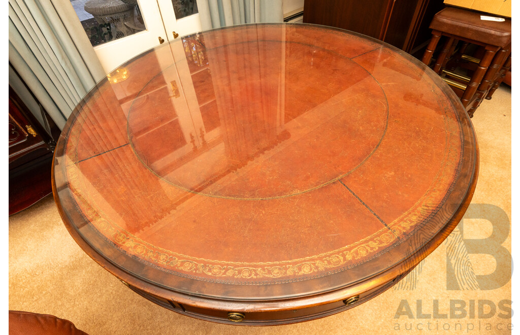 Queen Anne Single Pedestal Glass Topped Rent/Drum Table