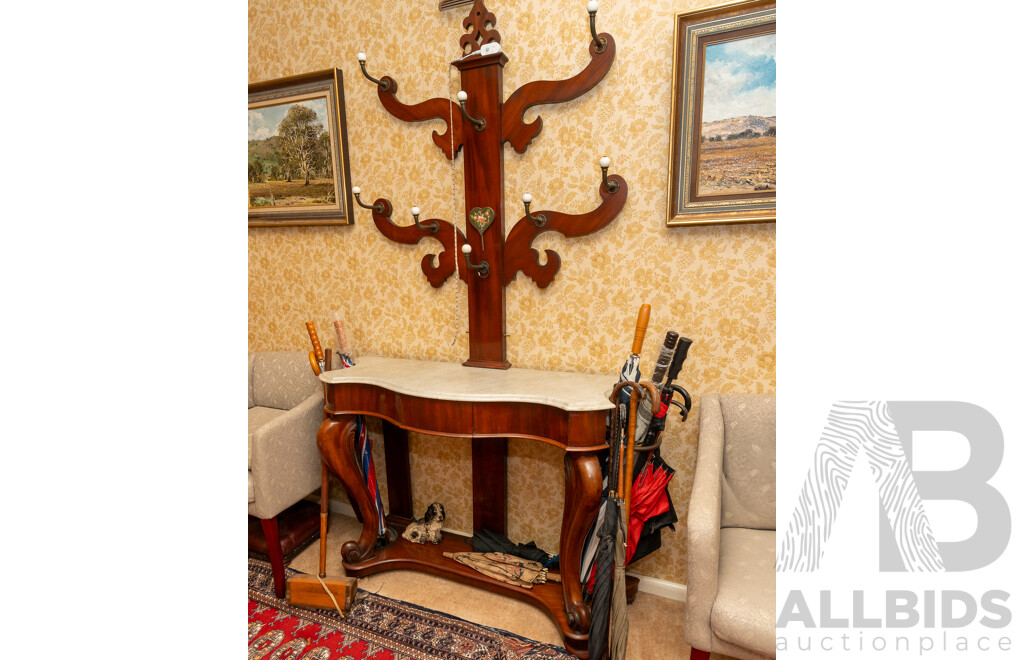 Victorian Mahogany Hall Tree with Shaped Marble Top