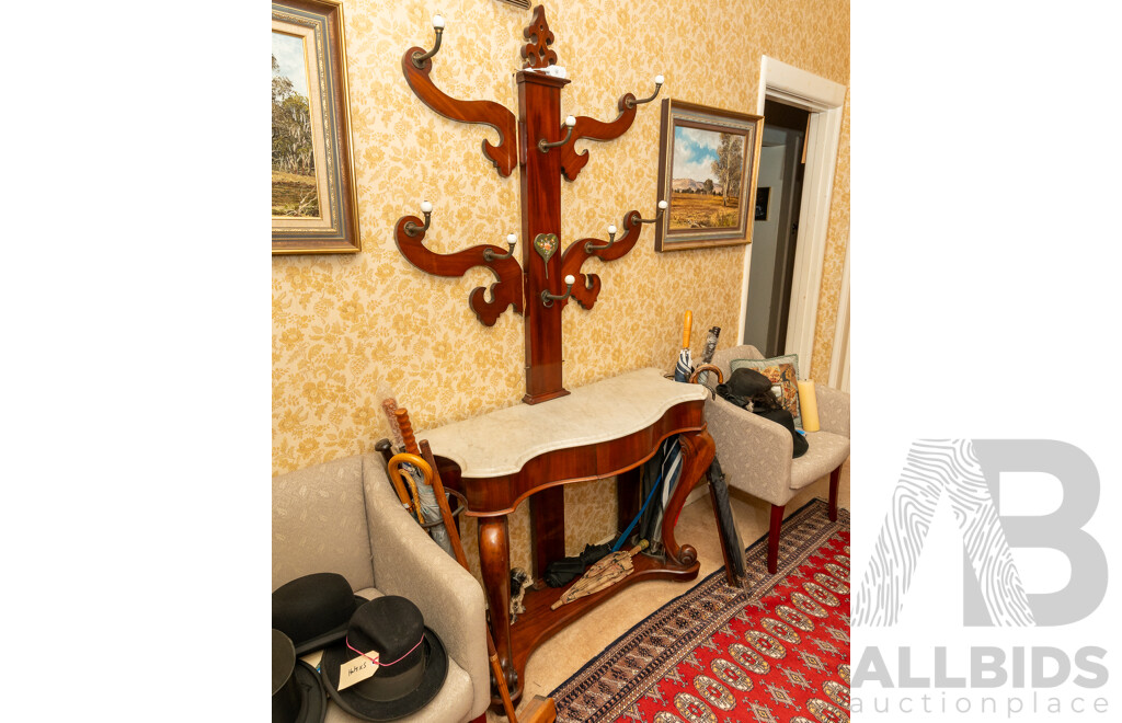 Victorian Mahogany Hall Tree with Shaped Marble Top