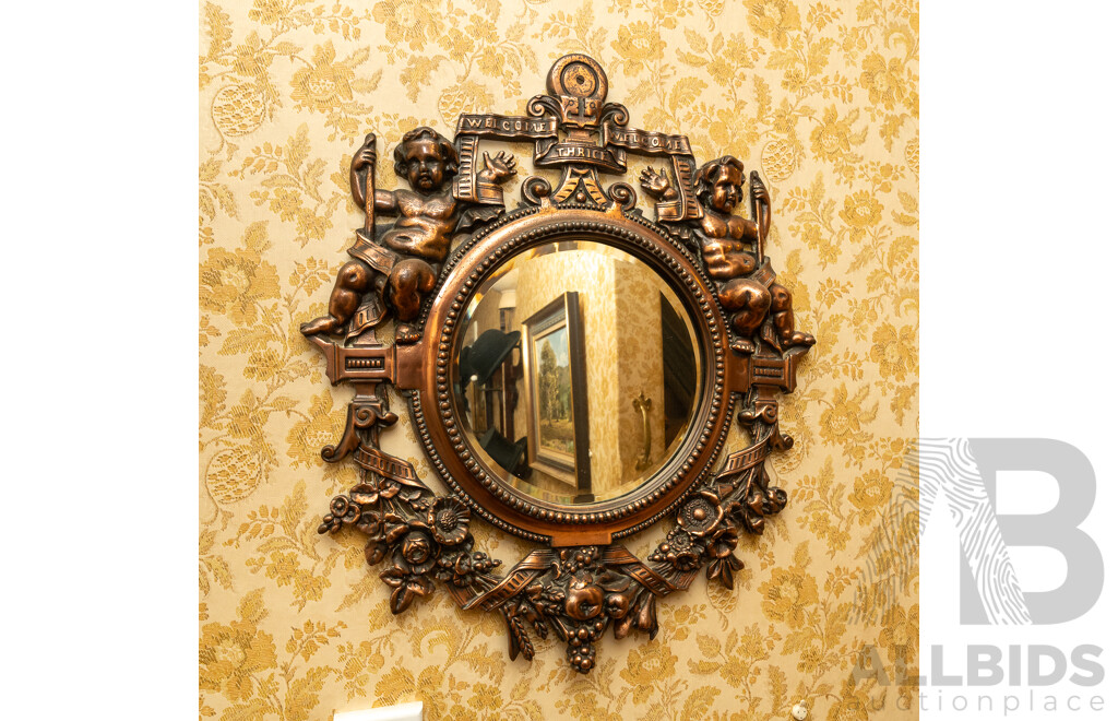 Round Copper Framed Mirror with Putti