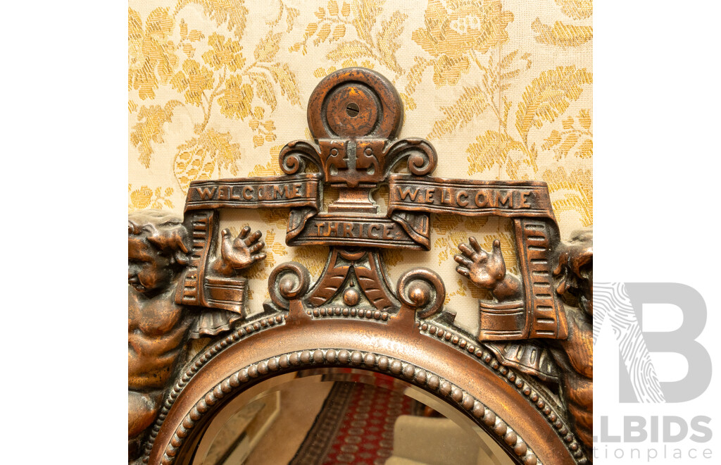 Round Copper Framed Mirror with Putti