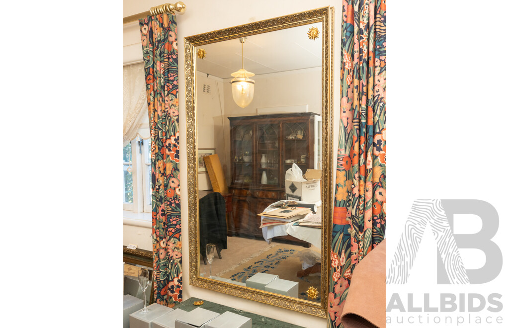 Large Gilt Framed Mirror with Embossed Border