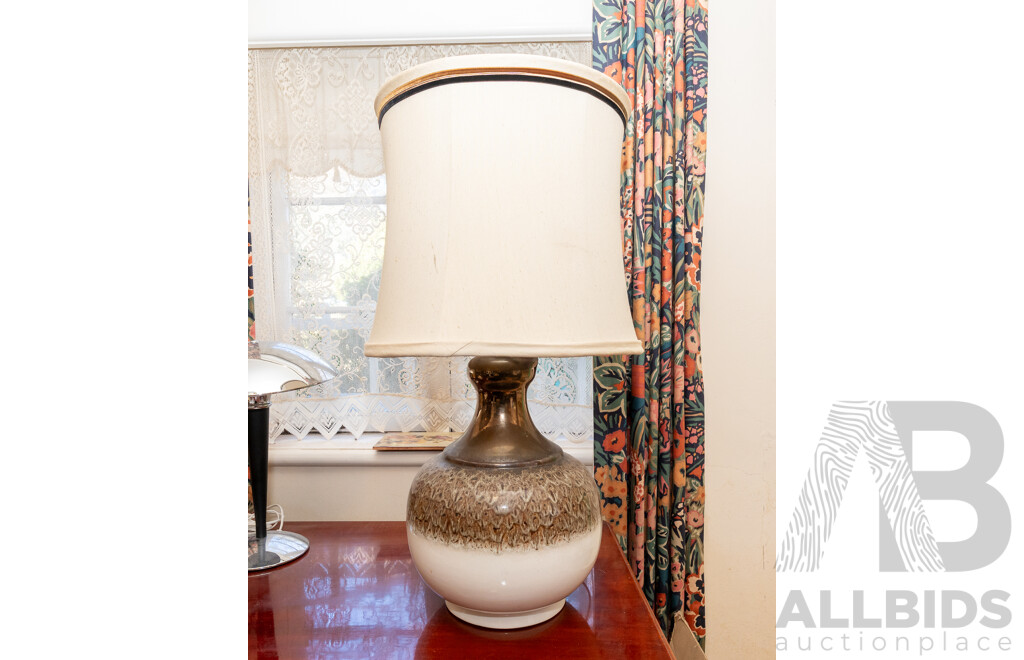 Mid Century Glazed Ceramic Table Lamp with Fabric Shade