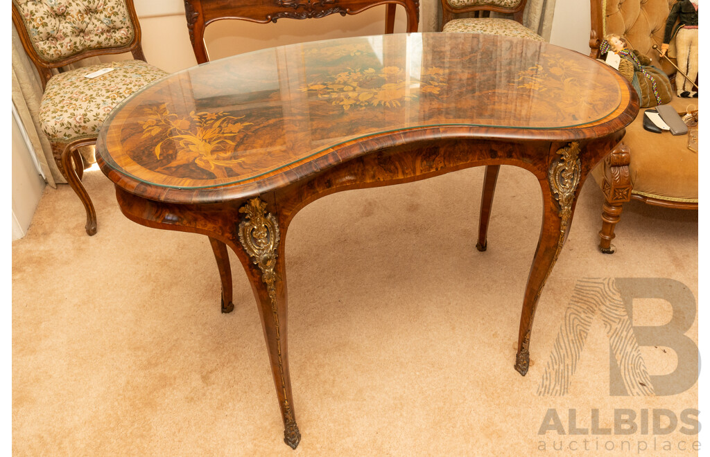 Early Victorian Burr Walnut Kidney Shaped Writing Desk