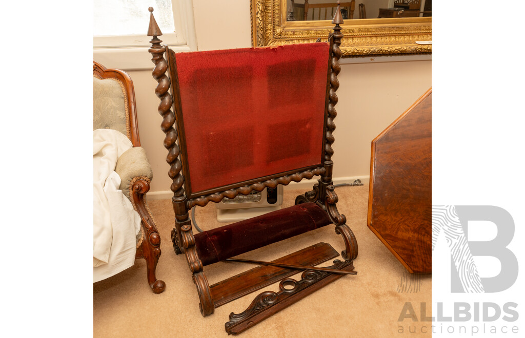 Victorian Brazilian Rosewood Barley Twist Fire Screen