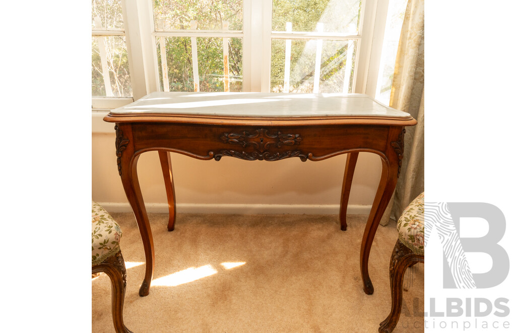 Victorian Mahogany Recessed Marble Top Ladies Desk