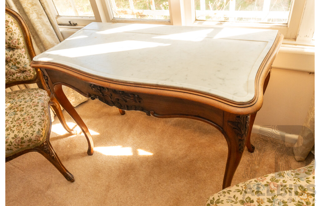 Victorian Mahogany Recessed Marble Top Ladies Desk