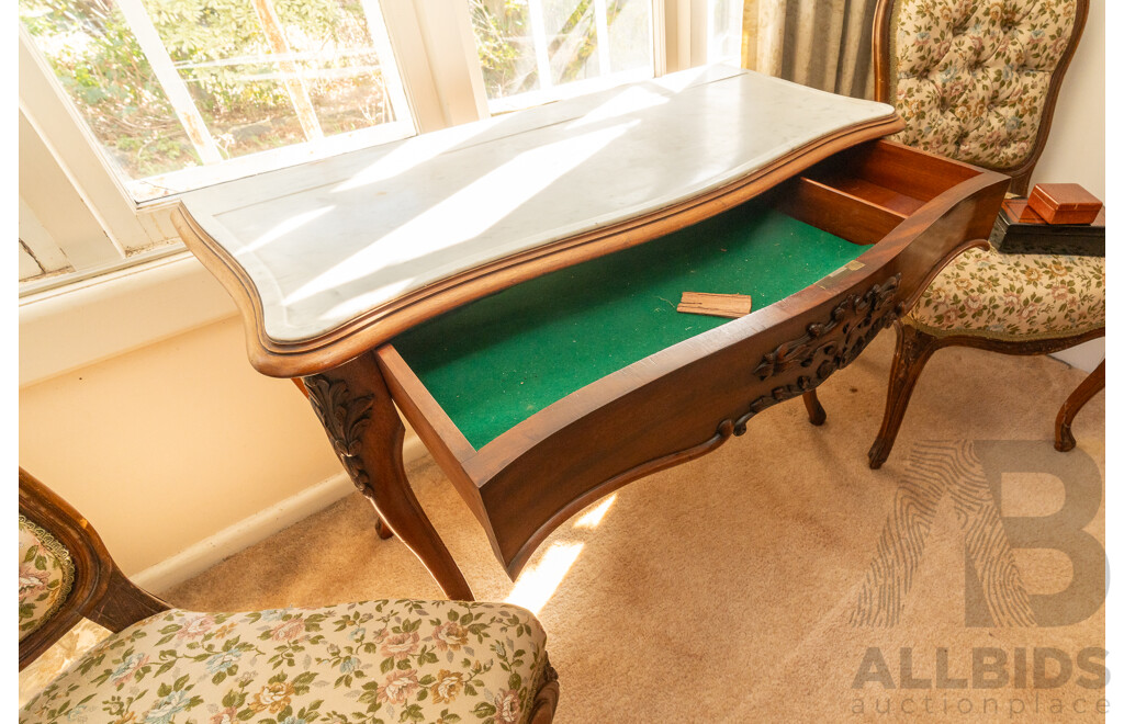 Victorian Mahogany Recessed Marble Top Ladies Desk