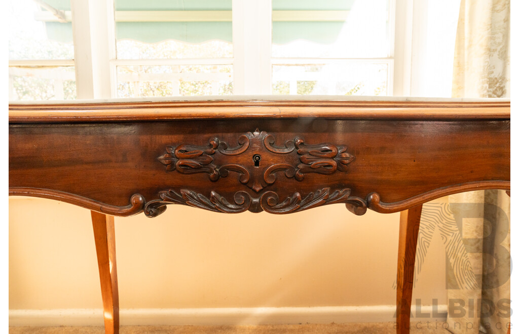 Victorian Mahogany Recessed Marble Top Ladies Desk