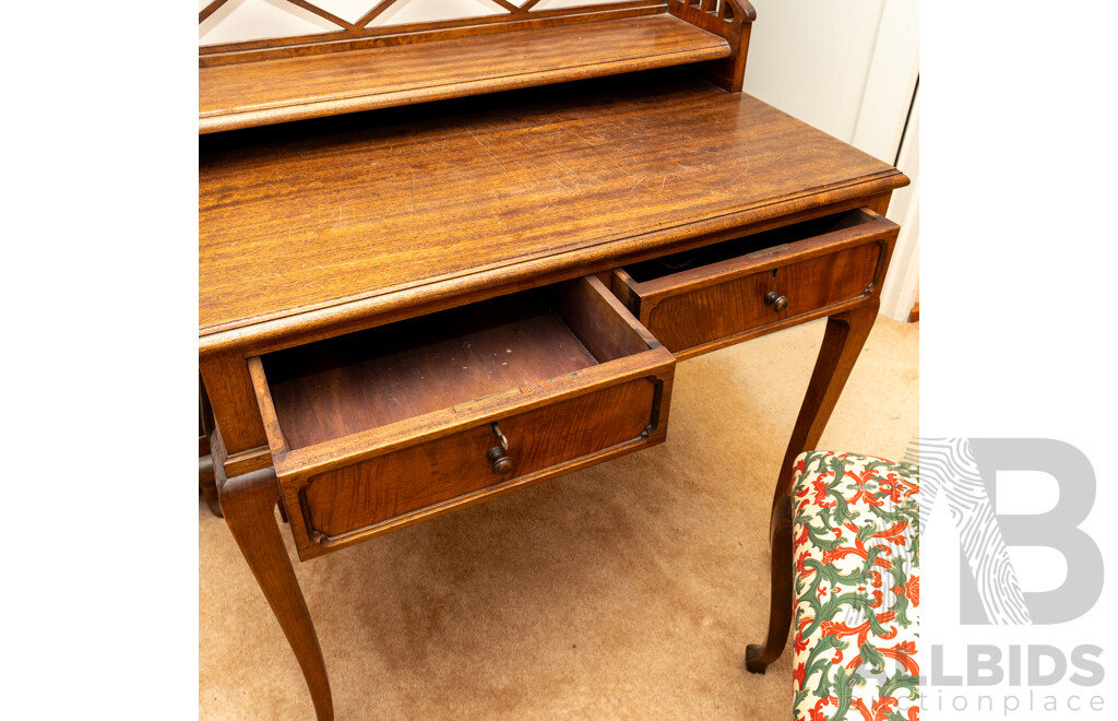 Small Oak Two Drawer Desk with Matching Chair