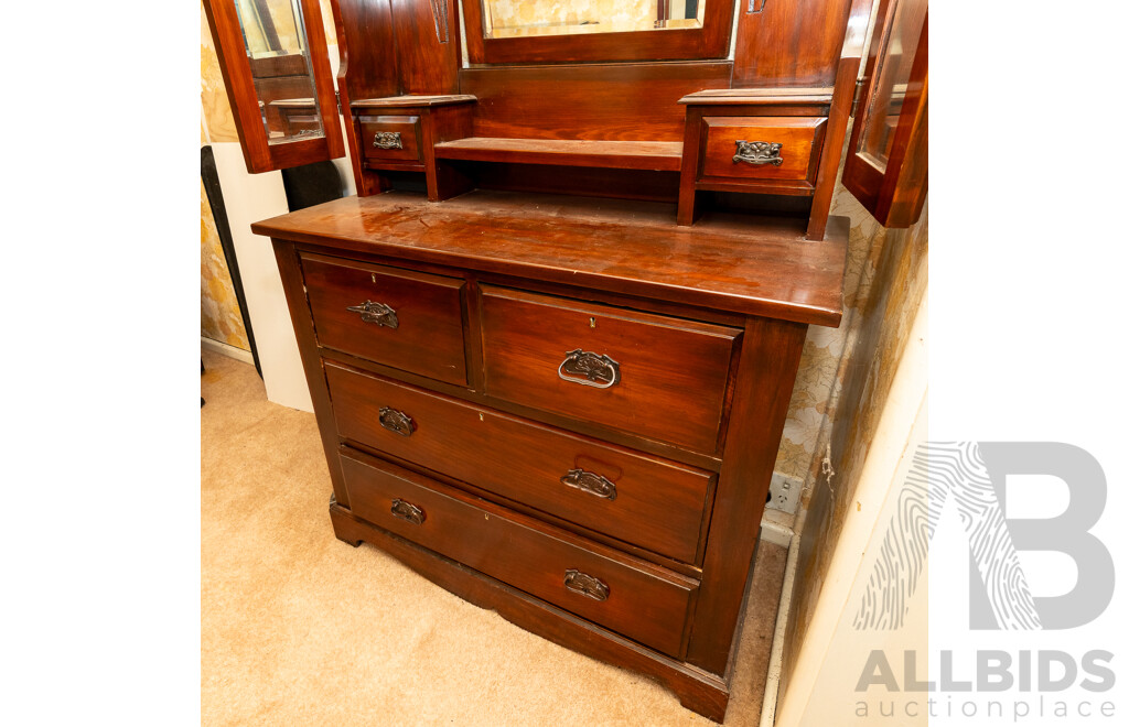 Late Edwardian Pine Mirrored Back Dressing Chest