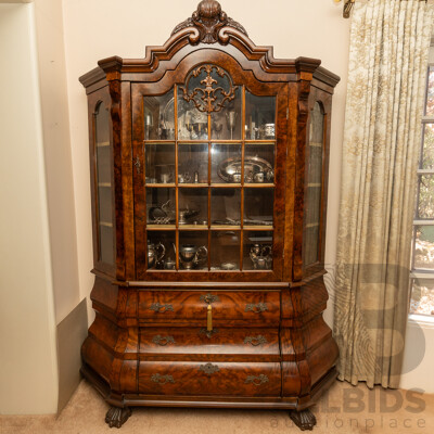 Early Victorian Dutch Bur Walnut Display Cabinet