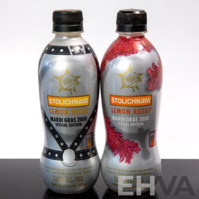 Limited Special Edition Stolichnaya Plastic Mardi Gras 2000 Butch & Bitch 400ml Bottles, Empty