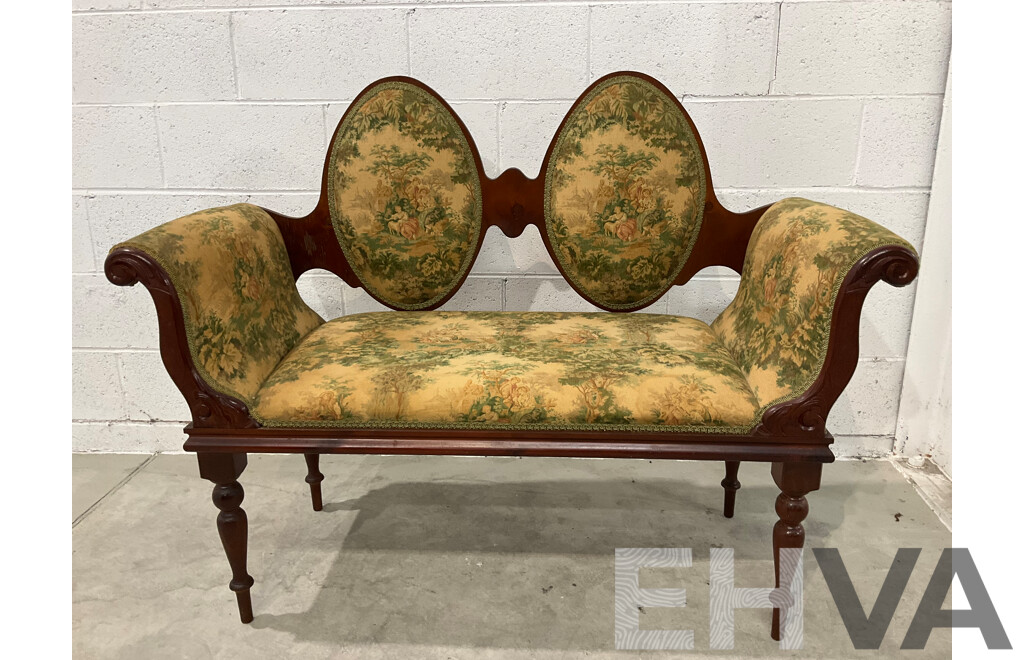 Edwardian Style Double Cameo Back Settee with Tapestry Upholstery