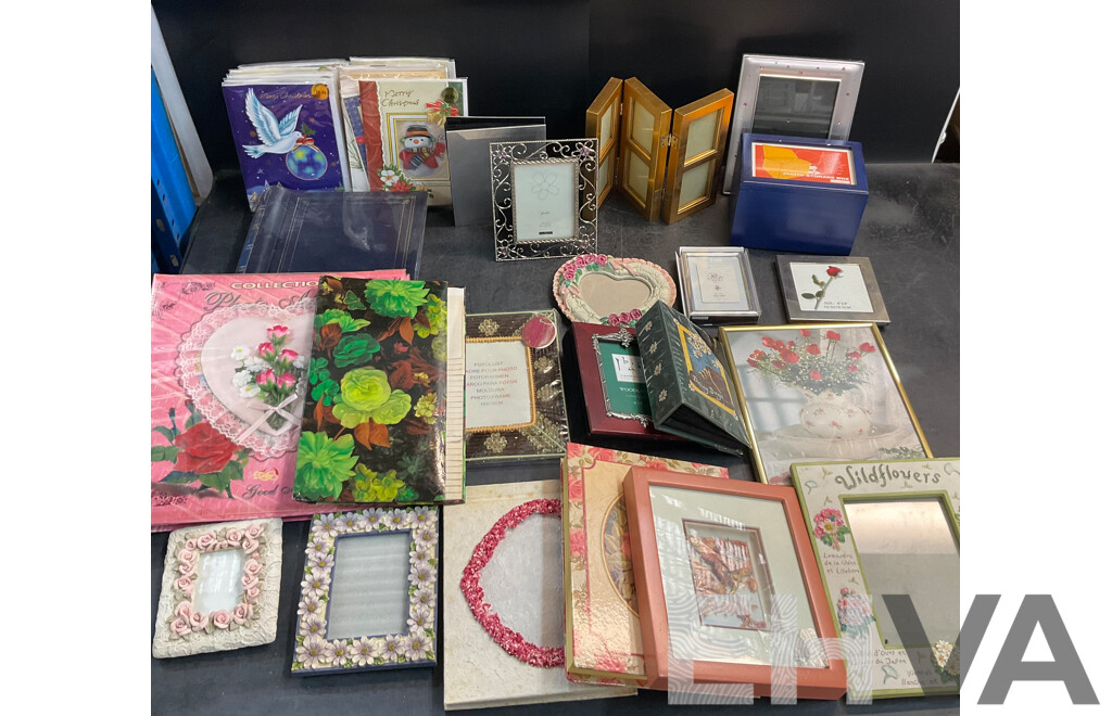 Assorted Photo Frames, Albums, and Wishing Cards