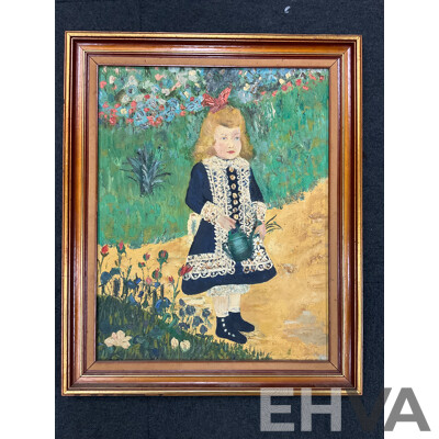 Reproduction “Girl with the Watering Can” by Renoir - Oil on Board, Richard Hansen “Mountains” Oil on Board -Lot of 2