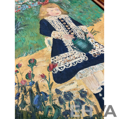 Reproduction “Girl with the Watering Can” by Renoir - Oil on Board, Richard Hansen “Mountains” Oil on Board -Lot of 2