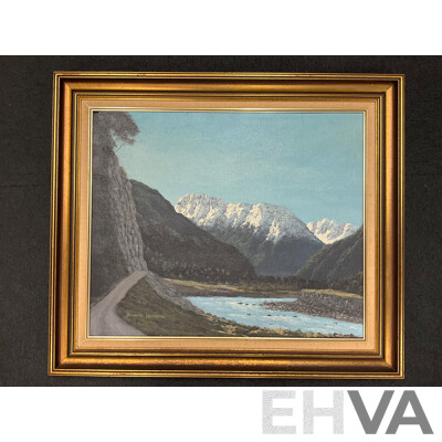 Reproduction “Girl with the Watering Can” by Renoir - Oil on Board, Richard Hansen “Mountains” Oil on Board -Lot of 2