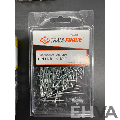 Assortech Fasteners and Anchors, Including Wall- Fix Anchors, Nylon Plasterboard Anchor, Sleeve Bolt Anchor, Hex Roof Screw and Rivet  - Lot of 65