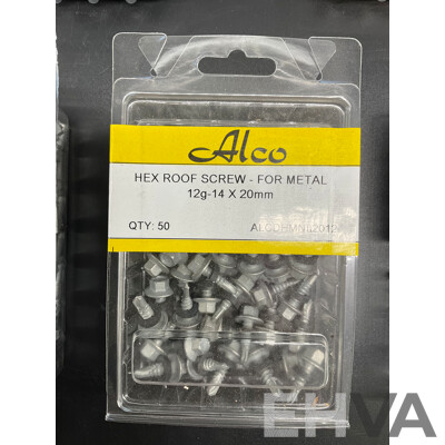 Assortech Fasteners and Anchors, Including Wall- Fix Anchors, Nylon Plasterboard Anchor, Sleeve Bolt Anchor, Hex Roof Screw and Rivet  - Lot of 65