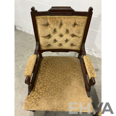 Pair of Grandfather and Grandmother Chairs with Velvet Upholstery