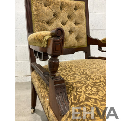 Pair of Grandfather and Grandmother Chairs with Velvet Upholstery