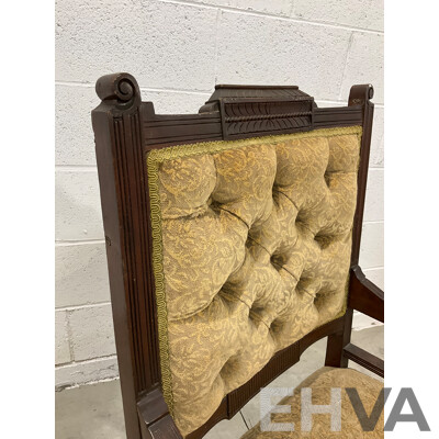 Pair of Grandfather and Grandmother Chairs with Velvet Upholstery