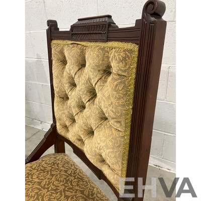 Pair of Grandfather and Grandmother Chairs with Velvet Upholstery