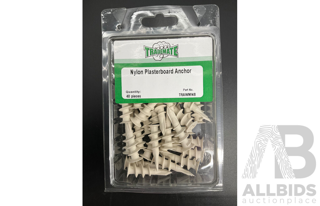Assortech Fasteners and Anchors, Including Wall- Fix Anchors, Nylon Plasterboard Anchor, Sleeve Bolt Anchor, Hex Roof Screw and Rivet  - Lot of 65