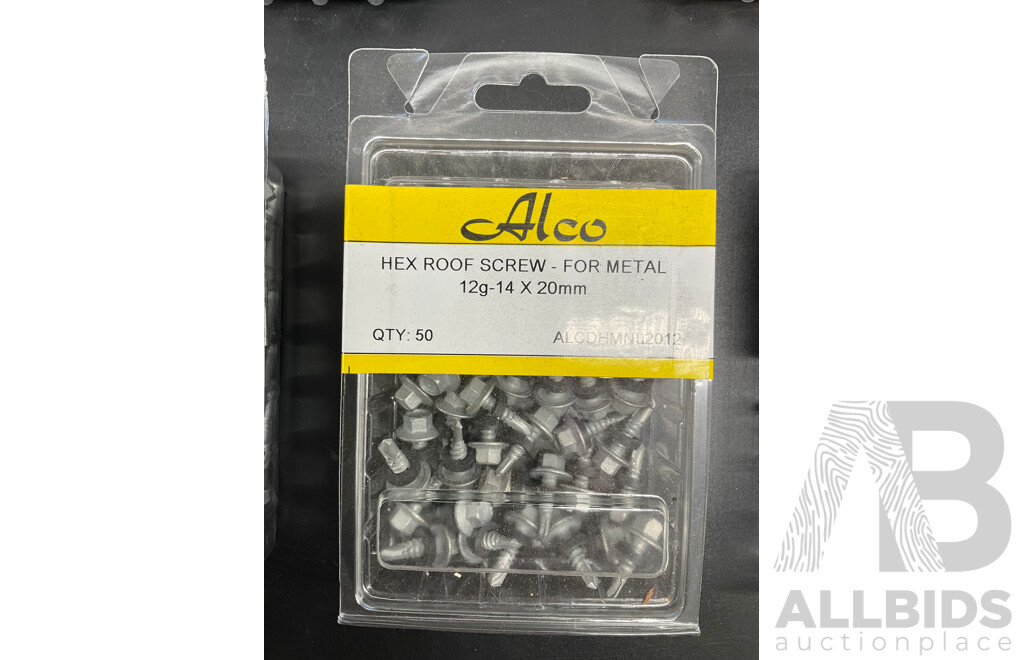 Assortech Fasteners and Anchors, Including Wall- Fix Anchors, Nylon Plasterboard Anchor, Sleeve Bolt Anchor, Hex Roof Screw and Rivet  - Lot of 65