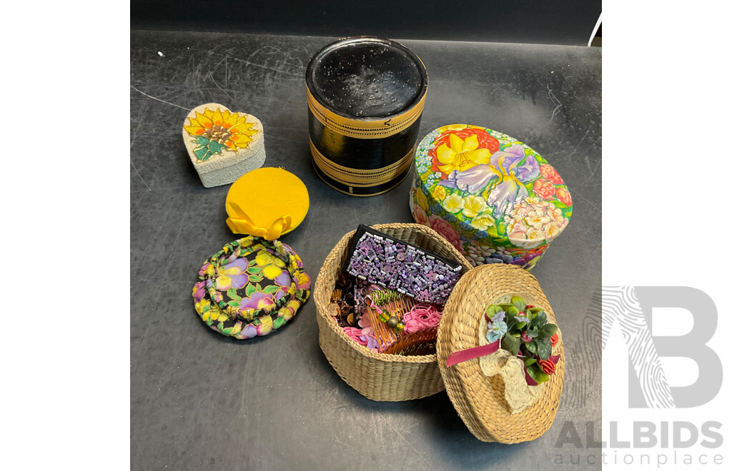 Assorted Household Items and a Box of Artificial Flowers for Decoration or Hair