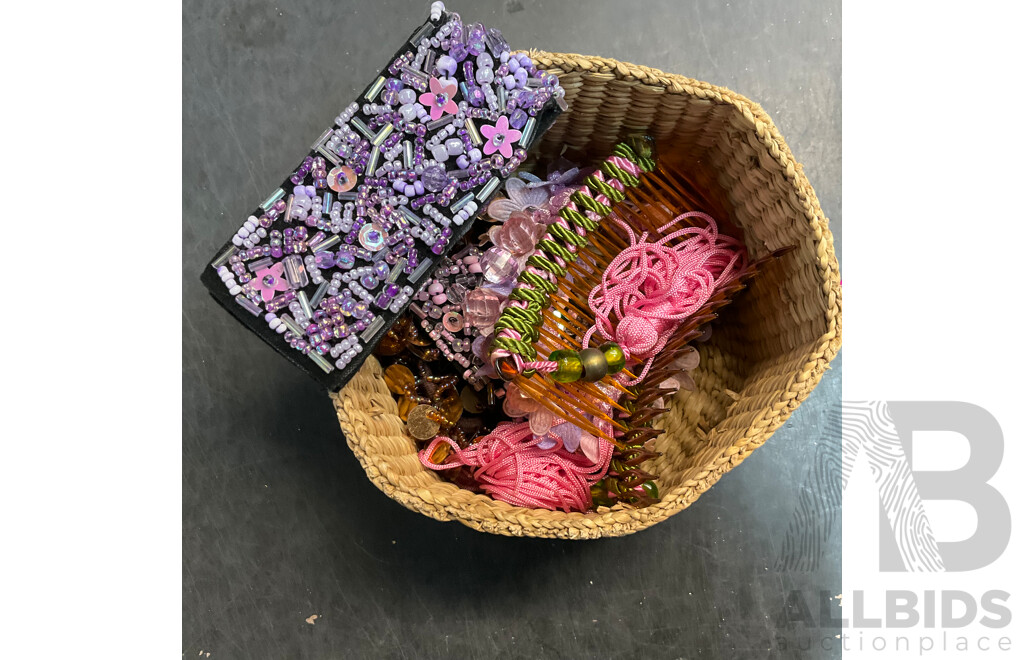 Assorted Household Items and a Box of Artificial Flowers for Decoration or Hair
