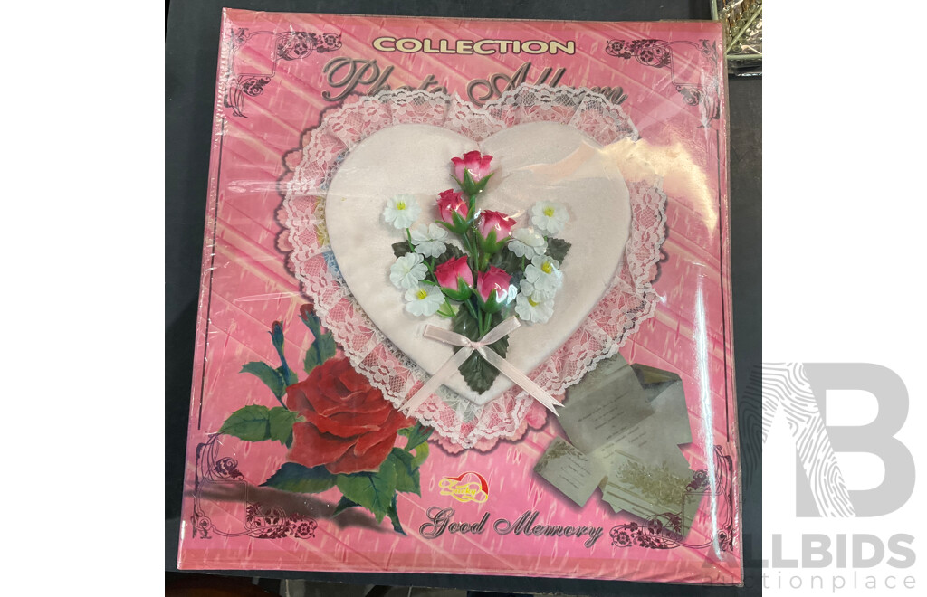 Assorted Photo Frames, Albums, and Wishing Cards