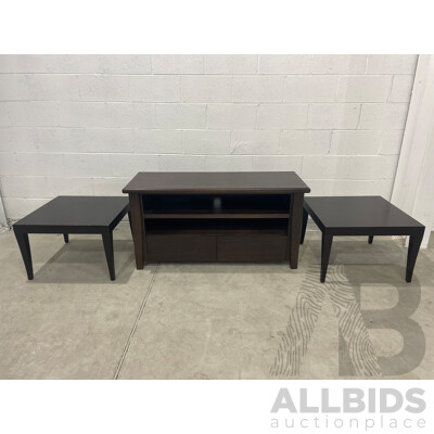 COUNTRY ROAD Hand Made Pair of Wooden Coffee Tables and TV Unit - Lot of 3