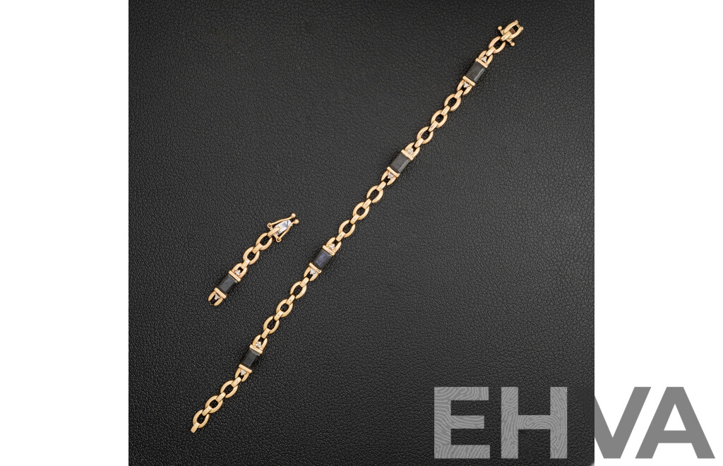 SCRAP or REPAIR - 9ct Dark Sapphire & Diamond Set Bracelet, TDW 0.10ct, 19cm, 7.27 Grams