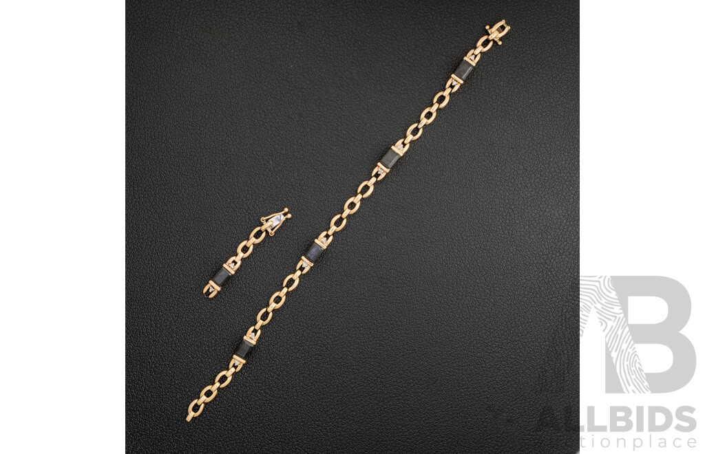 SCRAP or REPAIR - 9ct Dark Sapphire & Diamond Set Bracelet, TDW 0.10ct, 19cm, 7.27 Grams