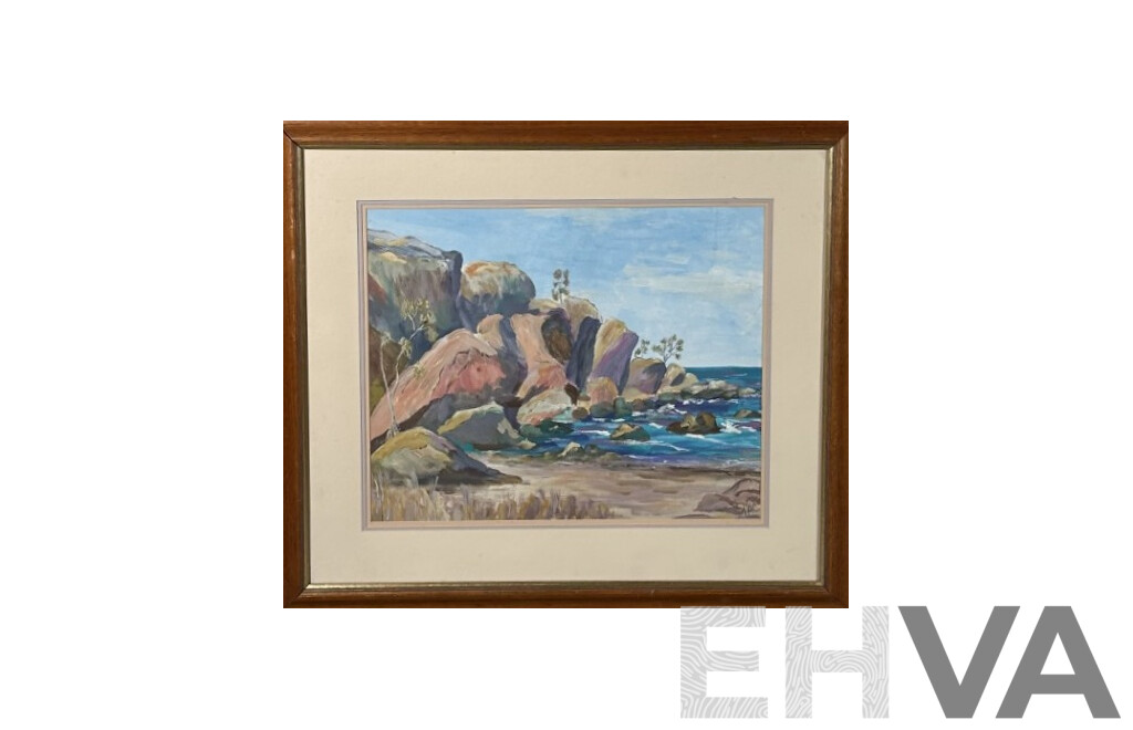 IAC, (20th Century), Rocky Coastline, Original Vintage Oil on Canvas, 62 x 72 cm (frame)