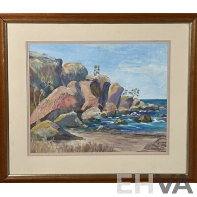 IAC, (20th Century), Rocky Coastline, Original Vintage Oil on Canvas, 62 x 72 cm (frame)