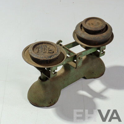 Antique Set Cast Iron Balance Scales with Three Weights