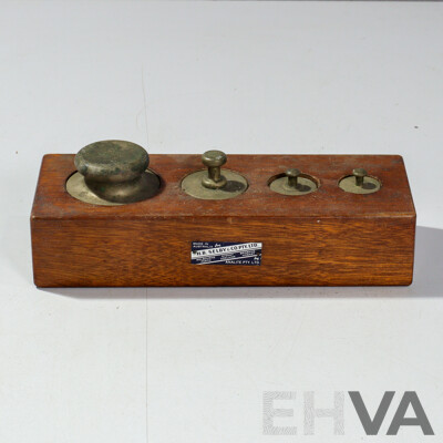 Antique Set Cast Brass Scale Weights in Original Wooden Case by H B Selby & Co, Australia