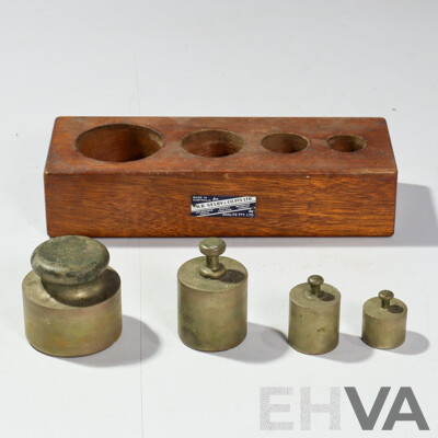 Antique Set Cast Brass Scale Weights in Original Wooden Case by H B Selby & Co, Australia