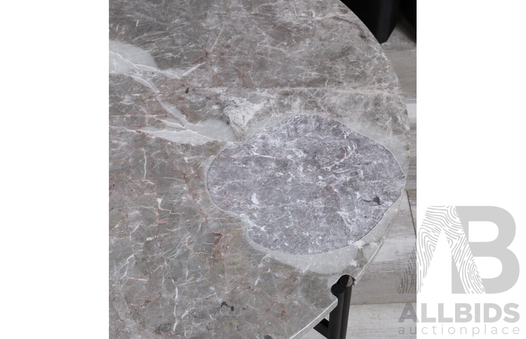 Round Marble Top Coffee Table Over Metal Base