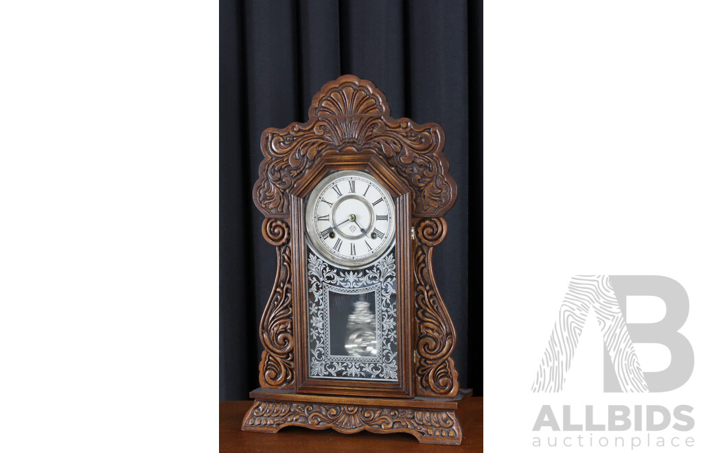 Heavily Carved Ansonia Mantle Clock