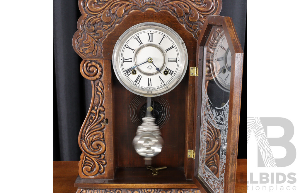 Heavily Carved Ansonia Mantle Clock