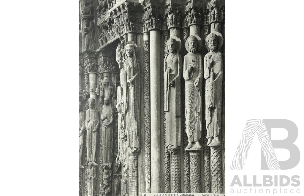 27 Vintage Black & White Prints Mounted on Card Featuring French Art & Architecture, Unsigned, Each 40 X 30 Cm