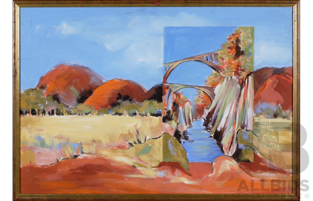Bev Harris, (20th Century, Australian), Postcard From Japan, Acrylic on Stretched Canvas, 65 x 92 cm (frame)